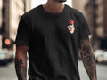 Black t-shirt with "Shut the f*ck up" graphic on the chest.
