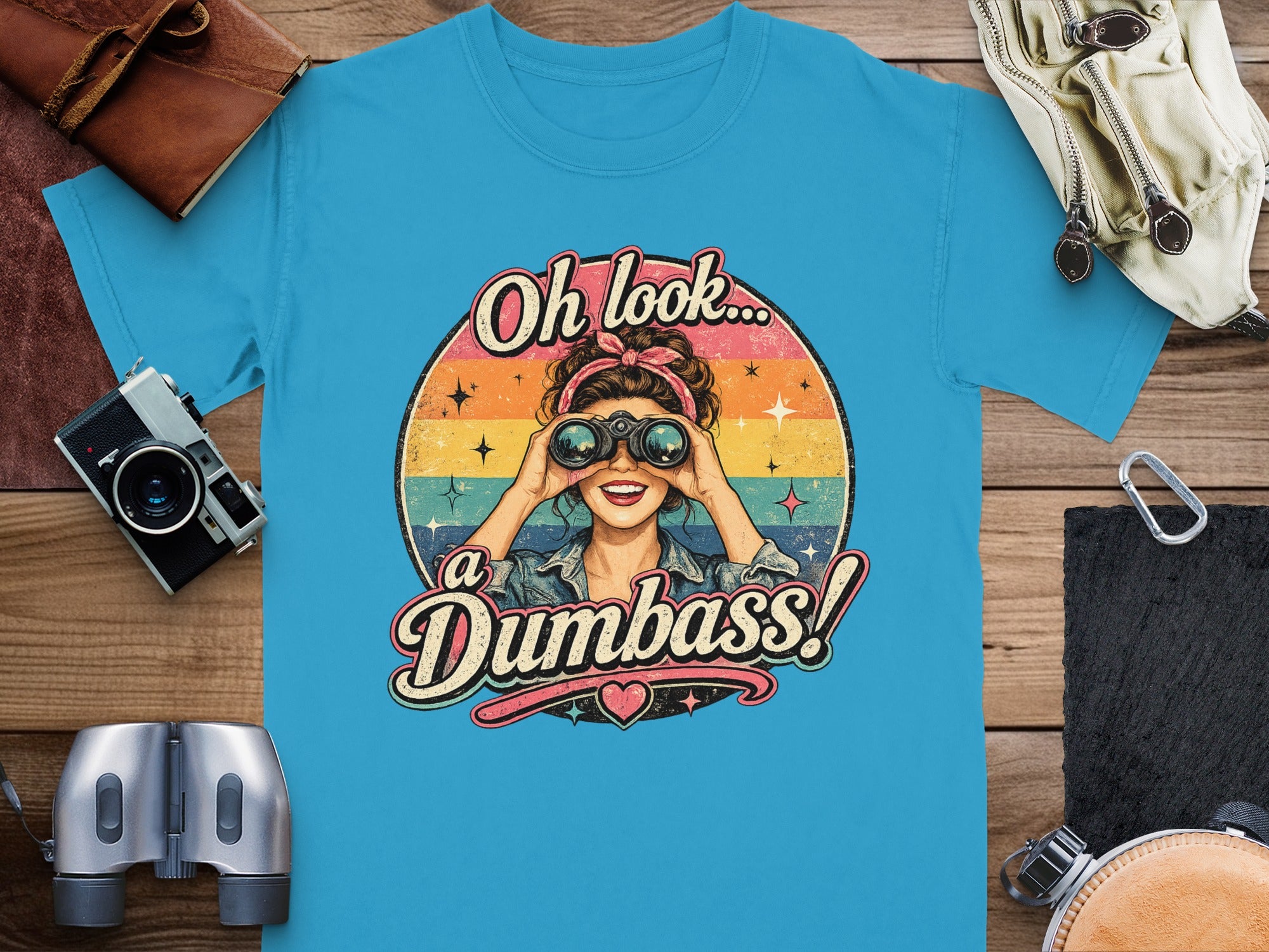 Graphic t-shirt with vintage style text "Oh look... a Dumbass!"