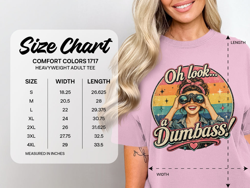 Comfort Colors 1717 heavyweight adult tee size chart with measurements.