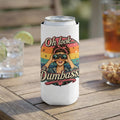 White can cooler with woman looking through binoculars and text "Oh look... a Dumbass".