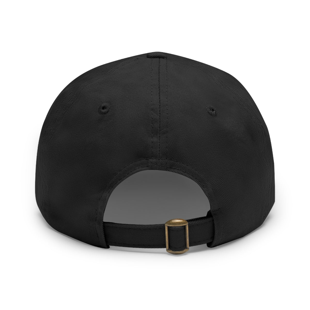 Black baseball cap shown from the back with an adjustable strap and buckle.